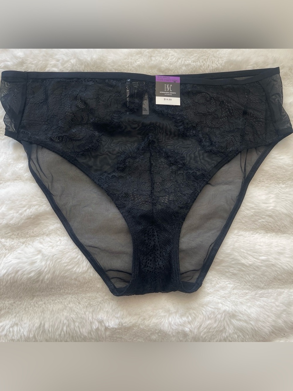 INC International Concepts Women High Waist Lace Trim Mesh Brief Deep Black XXL - Picture 5 of 7